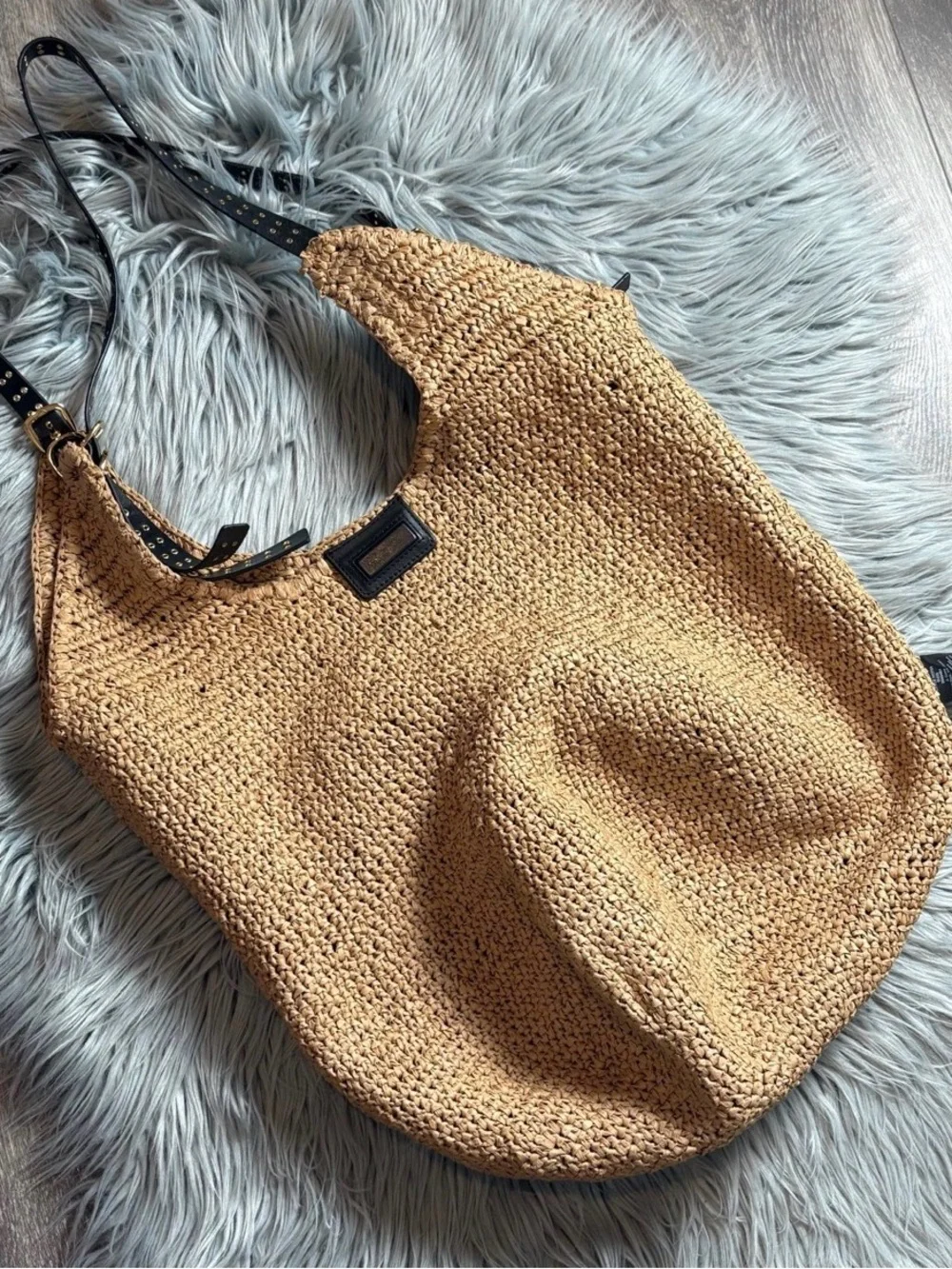 Madewell Woven Straw Tote Bag with Black Studded Straps